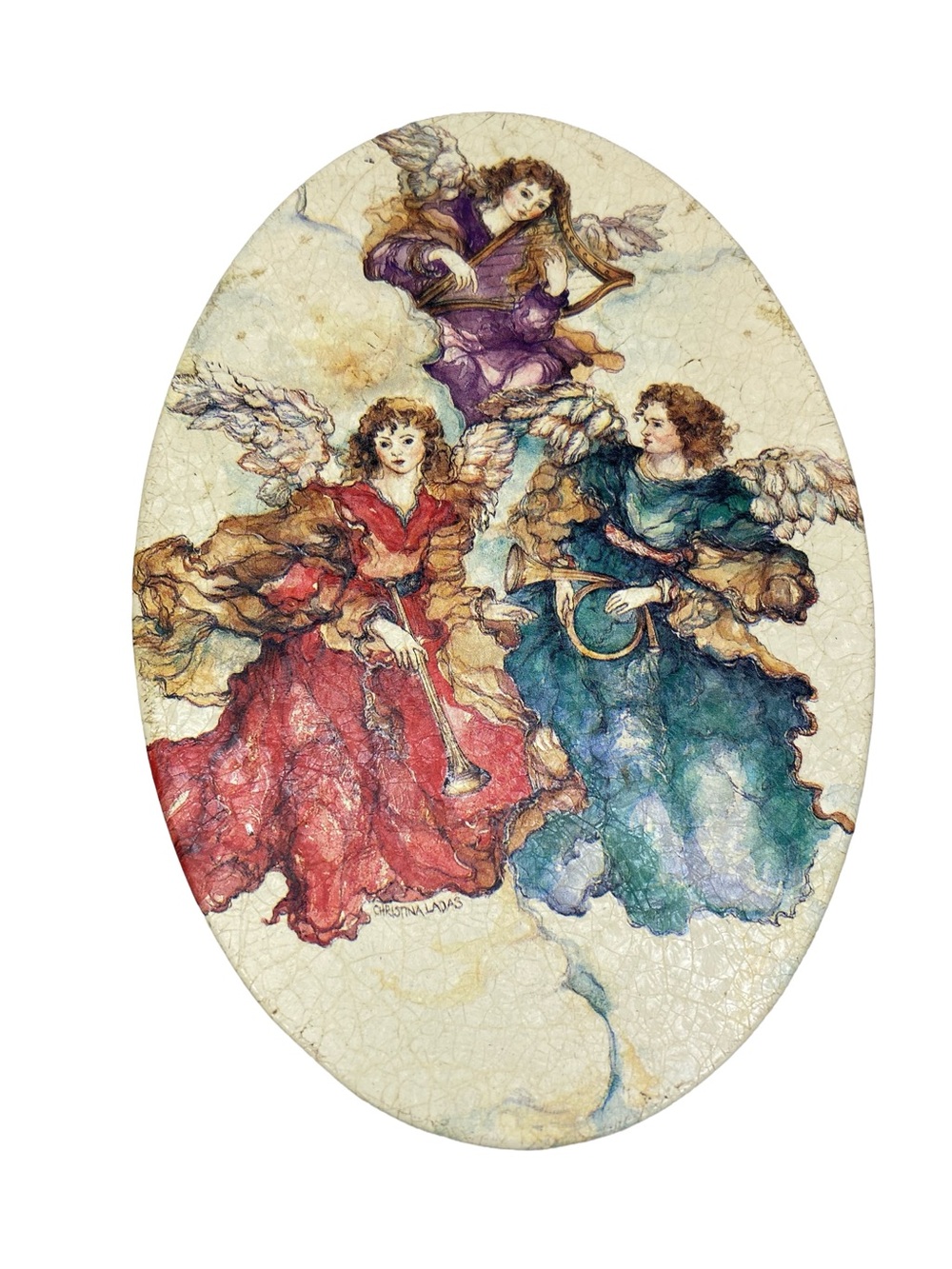 Vintage Christina Ladas Angel Tin Oval Holiday Splendor Toffee Tin 1990s